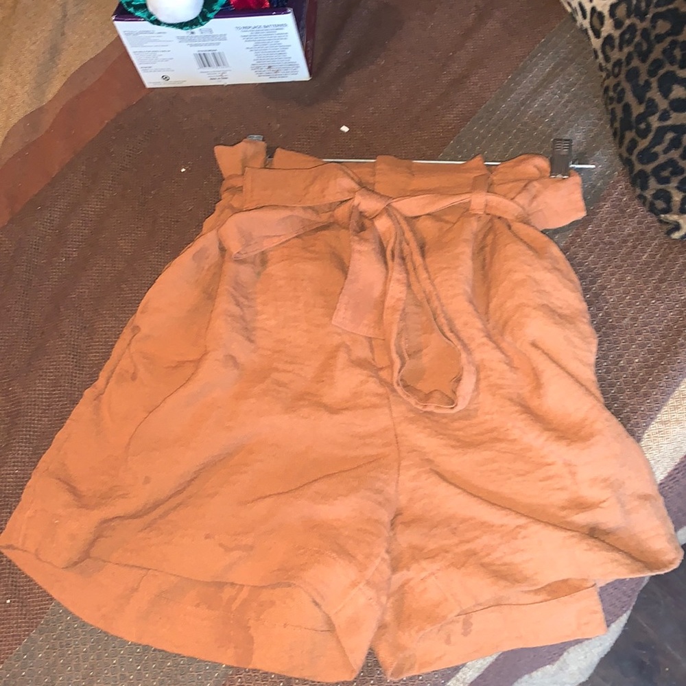 Brown high waisted bag shorts with belt